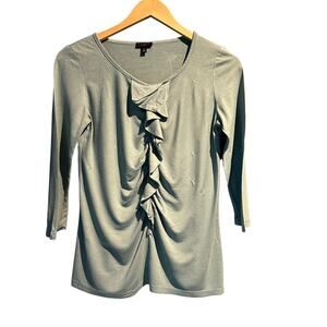 Talbot's 3 quarter sleeve seafoam green knit blouse size XS ruffle front fairy